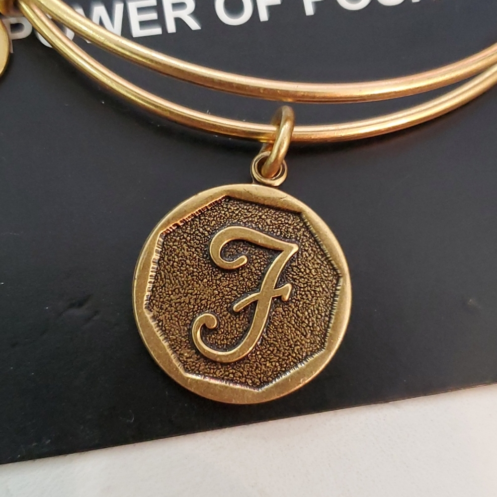Alex and Ani Inital Letter F Goldtone bracelet - Picture 2 of 9